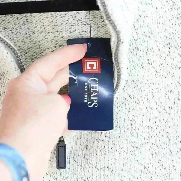 NWT CHAPS Size L Red Lodge Knit Cream color/marled 1/4 zip pullover sweater - Picture 10 of 16